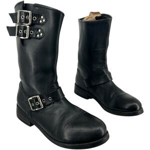 VTG 80s Women's Black Leather GUESS by Georges Marciano Buckle Engineer Boots 9M